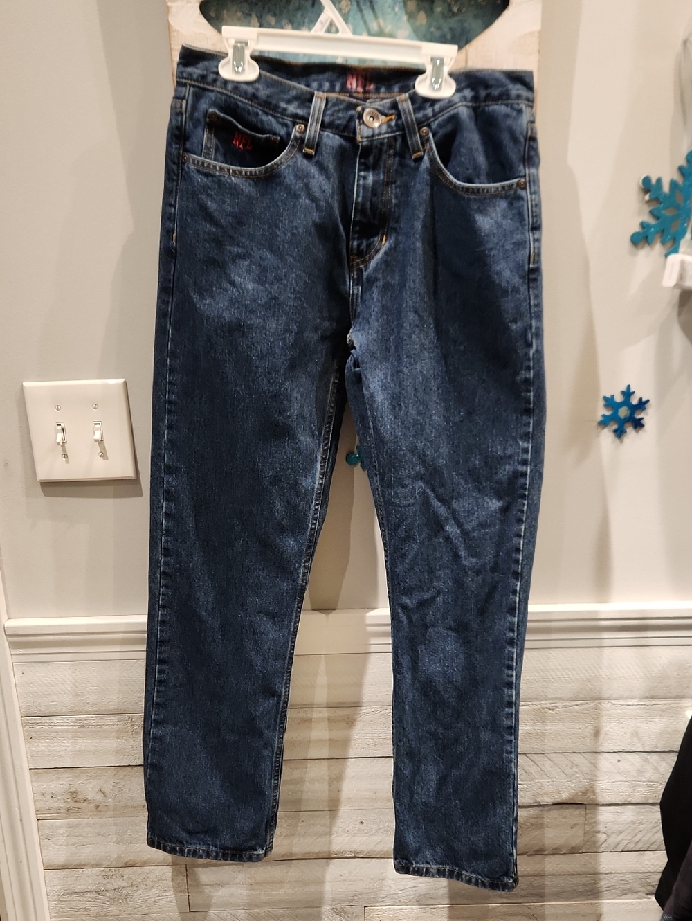 EUC NFL  Patriots Men's Straight Dark Blue Denim Jeans Sz 30 X 30